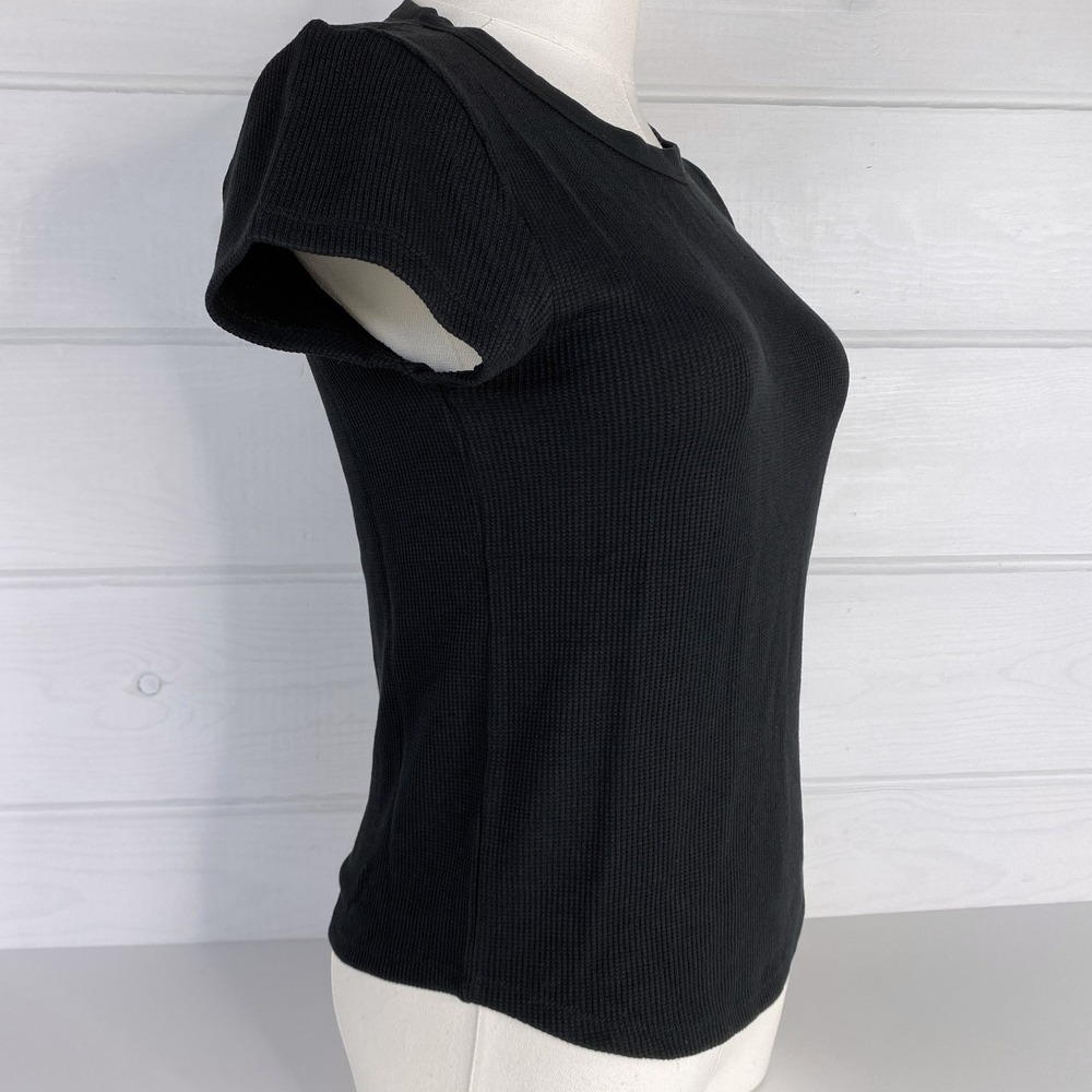 American Eagle AE Waffle T-Shirt Layering Tee M Black Stretch Base Layer 90s Y2K - Picture 11 of 16